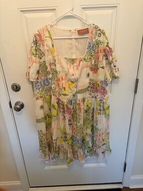JessaKae Cream Lemon & Floral Print Tiered Dress